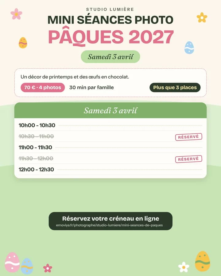 Planning de mini-séances de Pâques